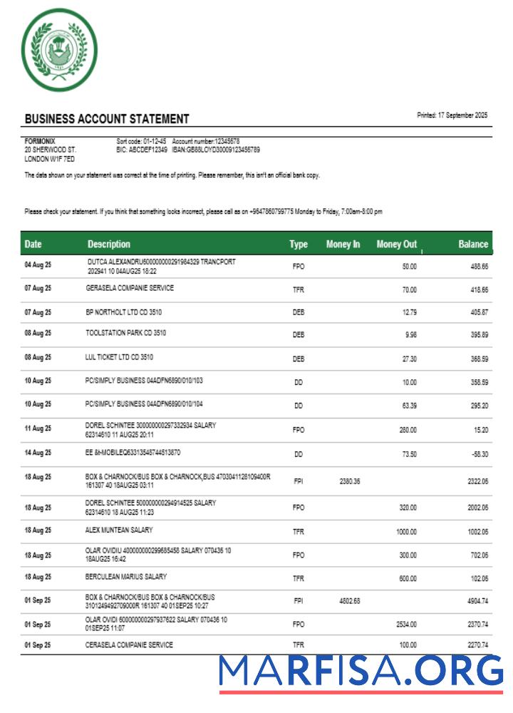 Downloadable Rafidain firm account statement Word and PDF template